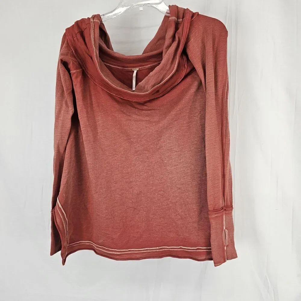 🧡 FREE PEOPLE Off Shoulder Cowl Draped French Terry Handkerchief Hem Poncho XS